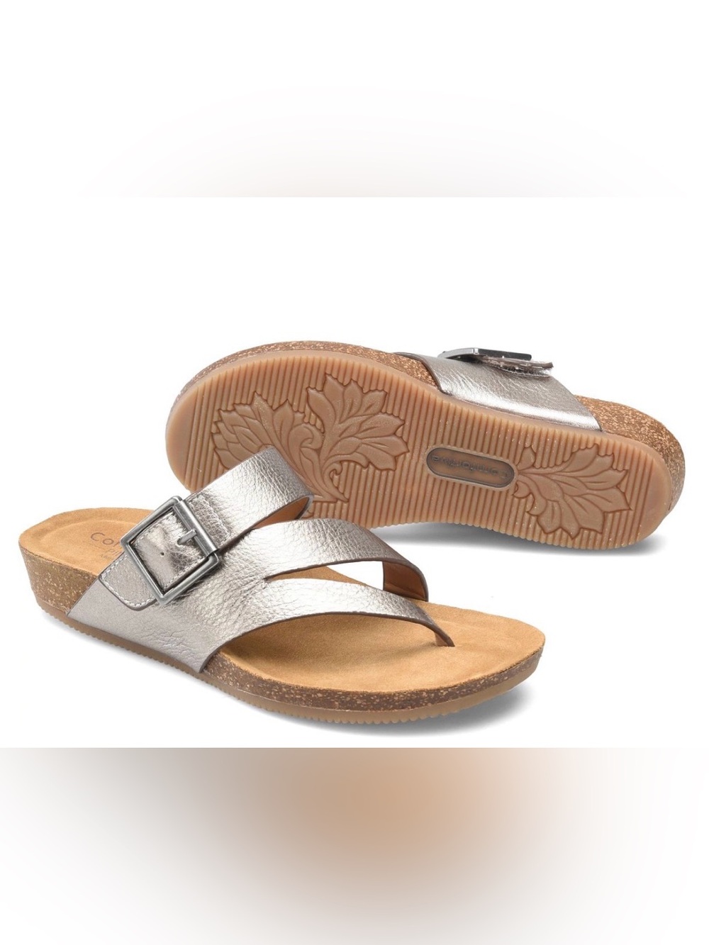 Comfortiva Women’s Geary Slide Sandal in the Grey-Gold metallic size 9W